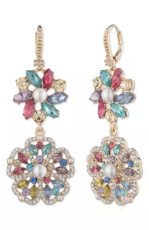Marchesa Floral Crystal Cluster Double Drop Earrings | Nordstrom