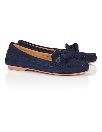 Suede loafers with bow detail, navy, blue | MADELEINE Fashion