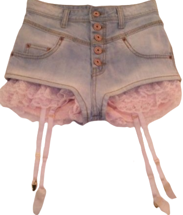 denim shorts with pink lace garters