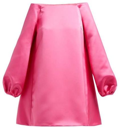 Off The Shoulder Duchess Satin Mini Dress - Womens - Pink