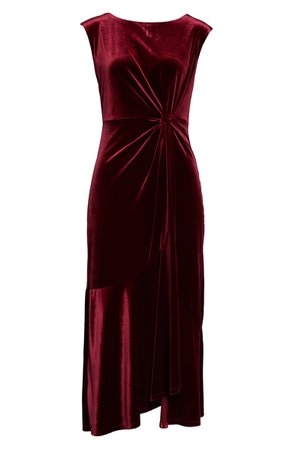 Maison Tara Knot Waist Velvet Dress burgundy