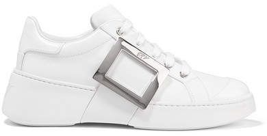 Skate Embellished Rubber-trimmed Leather Sneakers - White