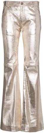 Silver Metallic Leather Trousers