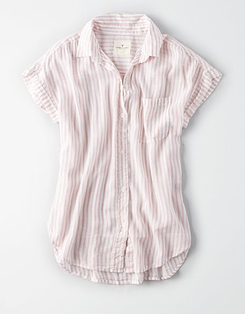 AE Short Sleeve Button Up Shirt, Blush | American Eagle Outfitters