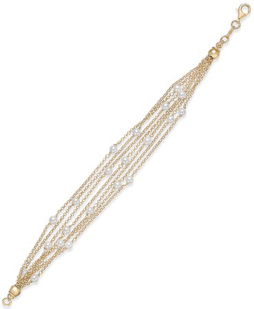 Macy's 14k Gold-Plated Sterling Silver Cultured Freshwater Pearl Multi-Chain Link Bracelet