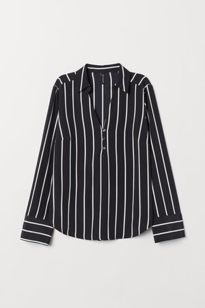 black and white striped button up