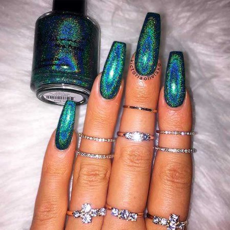 teal holographic nails