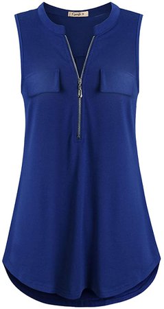 Amazon.com: Cyanstyle Women's V Neck Zip Up Casual Tank Top Flaps at Chest Sleeveless Tunic: Clothing