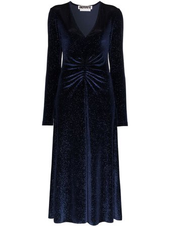 Blue Rotate Number 7 Ruched Midi Dress | Farfetch.com