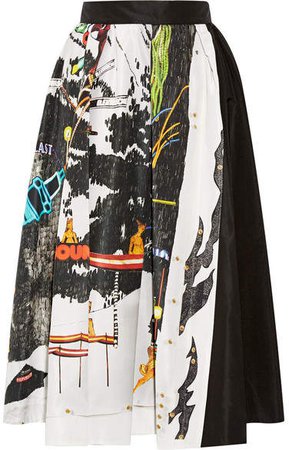 Printed Silk-faille Midi Skirt - Black