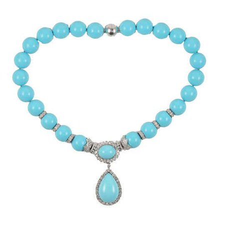 18k turquoise and diamond necklace For Sale at 1stDibs