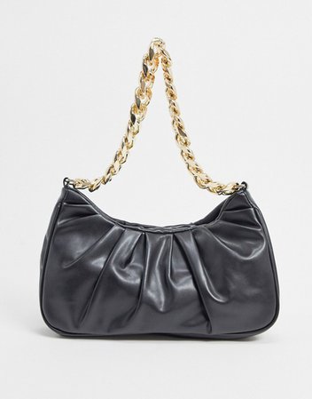 ASOS DESIGN ruched shoulder bag in black with chunky gold chain | ASOS