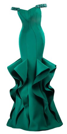 Dress long green ruffled mermaid