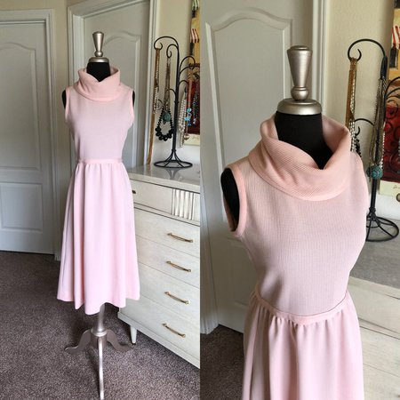 Vintage 70s 80s Baby Pink Cowl Neck Dress S/M | Etsy