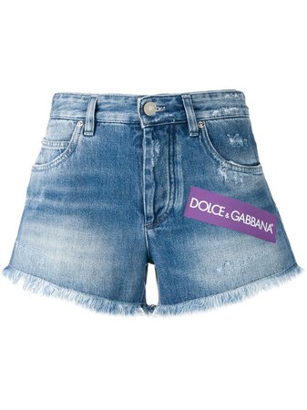 Blue Dolce & Gabbana Faded Denim Logo Shorts | Farfetch.com