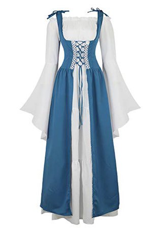Womens Irish Medieval Dress Renaissance Costume Retro Gown Cosplay Costumes Fancy Long Dress Blue-M | WantItAll