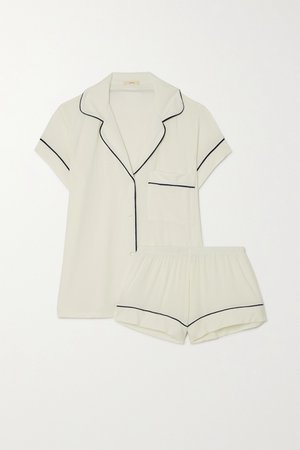 Ivory Gisele piped stretch-modal pajama set | Eberjey | NET-A-PORTER