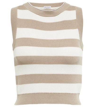 Brunello Cucinelli - Ribbed-knit cropped cotton tank top | Mytheresa