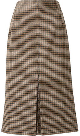 Checked Wool Midi Skirt - Brown