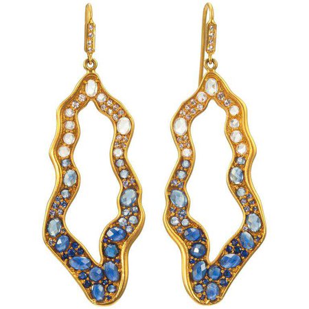 Lauren Harper Collection Blue Sapphire Ombre Drop Gold Earrings For Sale at 1stdibs