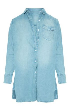 Plus Blue Oversized Denim Shirt Dress | PrettyLittleThing
