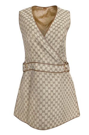 1969 Gucci Logo Canvas and Leather Trim Tunic Mini Dress
