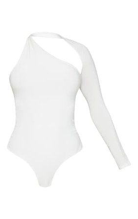 White One Shoulder Asymmetric Bodysuit | Tops | PrettyLittleThing