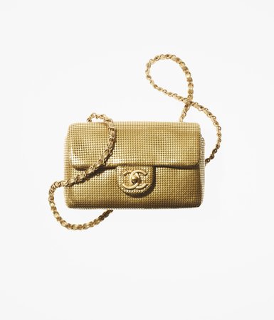 Mini Flap Bag, metallic mesh & gold-tone metal, gold - CHANEL