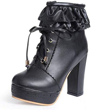 Susanny Womens Office Party Sweet Lolita Platform Chunky High Heel PU Lace up Ankle Boots | Ankle & Bootie