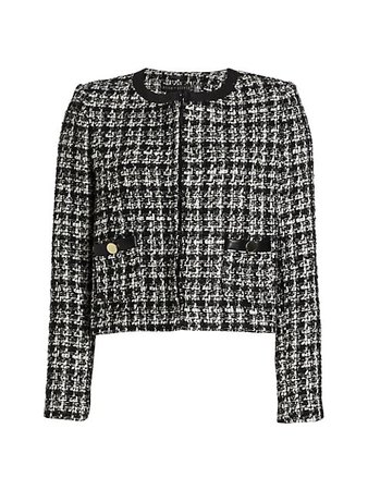 Shop Alice + Olivia Donita Vegan Leather & Tweed Jacket | Saks Fifth Avenue