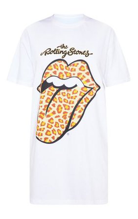 White Rolling Stones Tongue Oversized Dress | PrettyLittleThing
