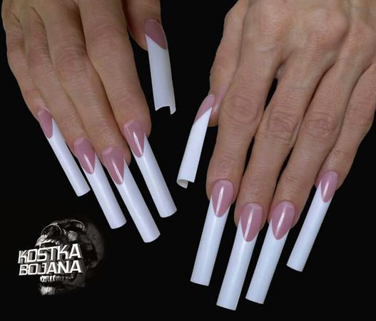 Kostka Bojana extra long pink and whites... Beautiful | Long square acrylic nails, Long acrylic nails, Square acrylic nails