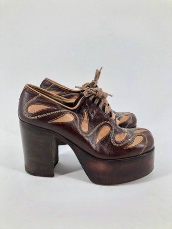 70s NUNN BUSH mens chocolate leather inlaid PLATFORMS shoes | Etsy