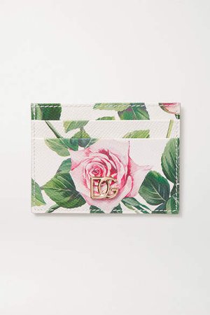 Floral-print Textured-leather Cardholder - Pink