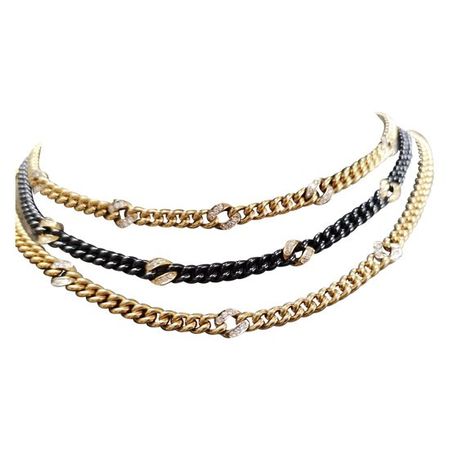 18kt necklace. Yellow Gold & Black Steel With D... | Antikeo