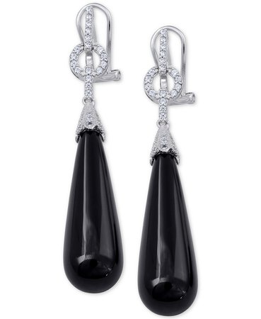 Macy's Sterling Silver Black Agate & Swarovski Zirconia Drop Earrings