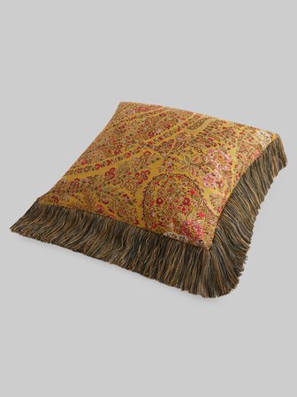 Jacquard throw pillow with fringe details yellow | Pillows | Home | ETRO