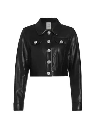 Shop Cinq à Sept Regina Rhinestone Faux Leather Jacket | Saks Fifth Avenue