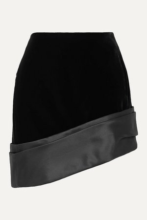 SAINT LAURENT | Asymmetric silk-satin trimmed velvet mini skirt | NET-A-PORTER.COM