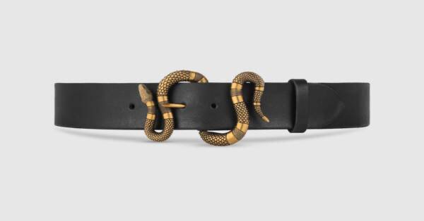 Leather belt with snake buckle