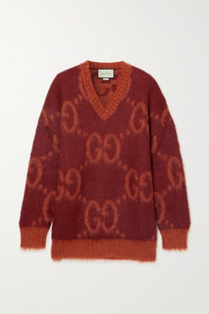 Red Intarsia mohair-blend sweater | Gucci | NET-A-PORTER
