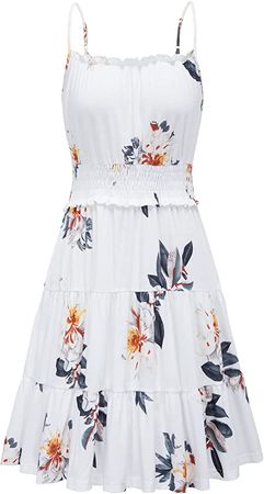 Newshows Women's Summer Spaghetti Strap Dress Sleeveless Sunflower Tiered Casual Swing Sundress with Pockets(Floral05, Medium) at Amazon Women’s Clothing store