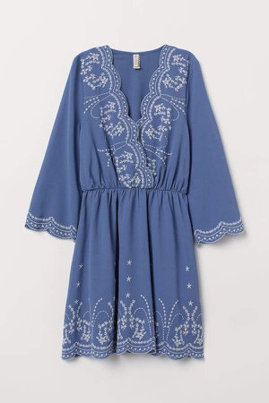 Dress with Embroidery - Blue