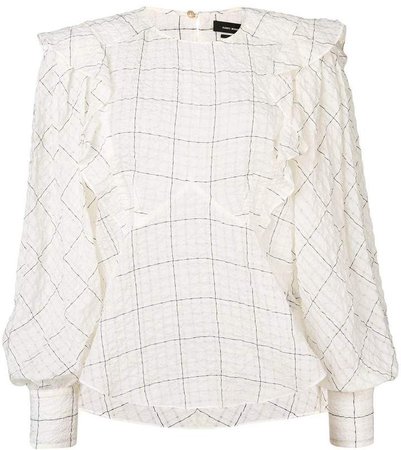 checked ruffled blouse