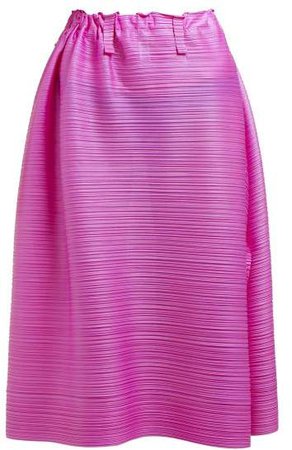 Buttoned Side Tech Pleated Midi Skirt - Womens - Pink