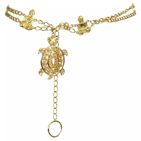 “Golden Turtle” Buddhist Chain Belt with Dangling Turtle Talisman – O/S, 1980s For Sale at 1stDibs