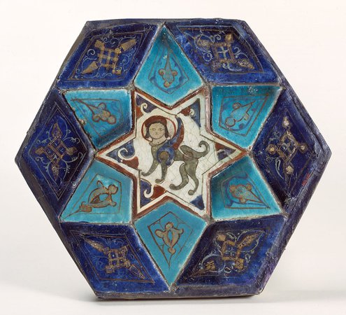 Hexagonal Tile Ensemble with Sphinx | The Metropolitan Museum of Art