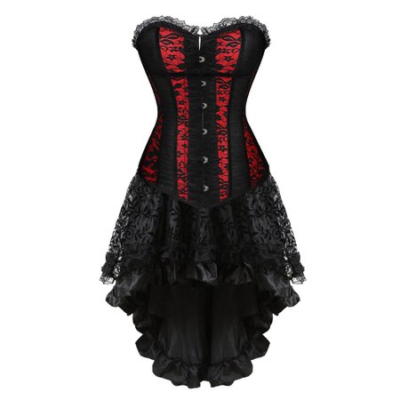 Sapubonva corsets dress with skirt set red and black corset bustier costume halloween lace floral corset plus size vintage style|Bustiers & Corsets| - AliExpress