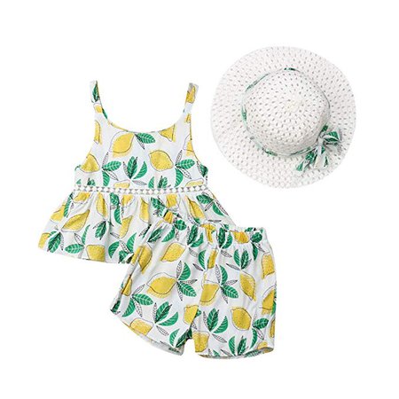Amazon.com: Baby Girls Outfits Halter T-Shirt Top + Short Pants Sets Floral Fruit Flamingo Print Ruffle Sleeveless Wide Leg Strap Halter (Z-Orange&Lemon, 2-3Y): Clothing