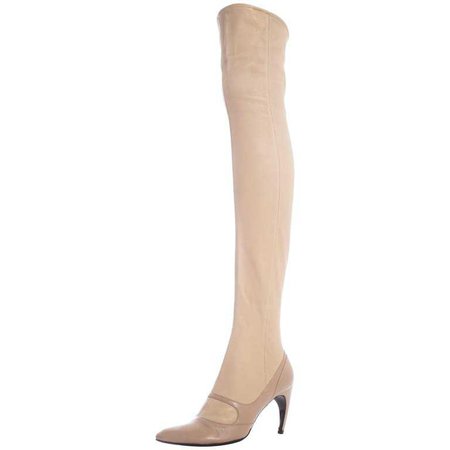 Alexander McQueen nude leather thigh high comma heel boots, A / W 2004 For Sale at 1stdibs